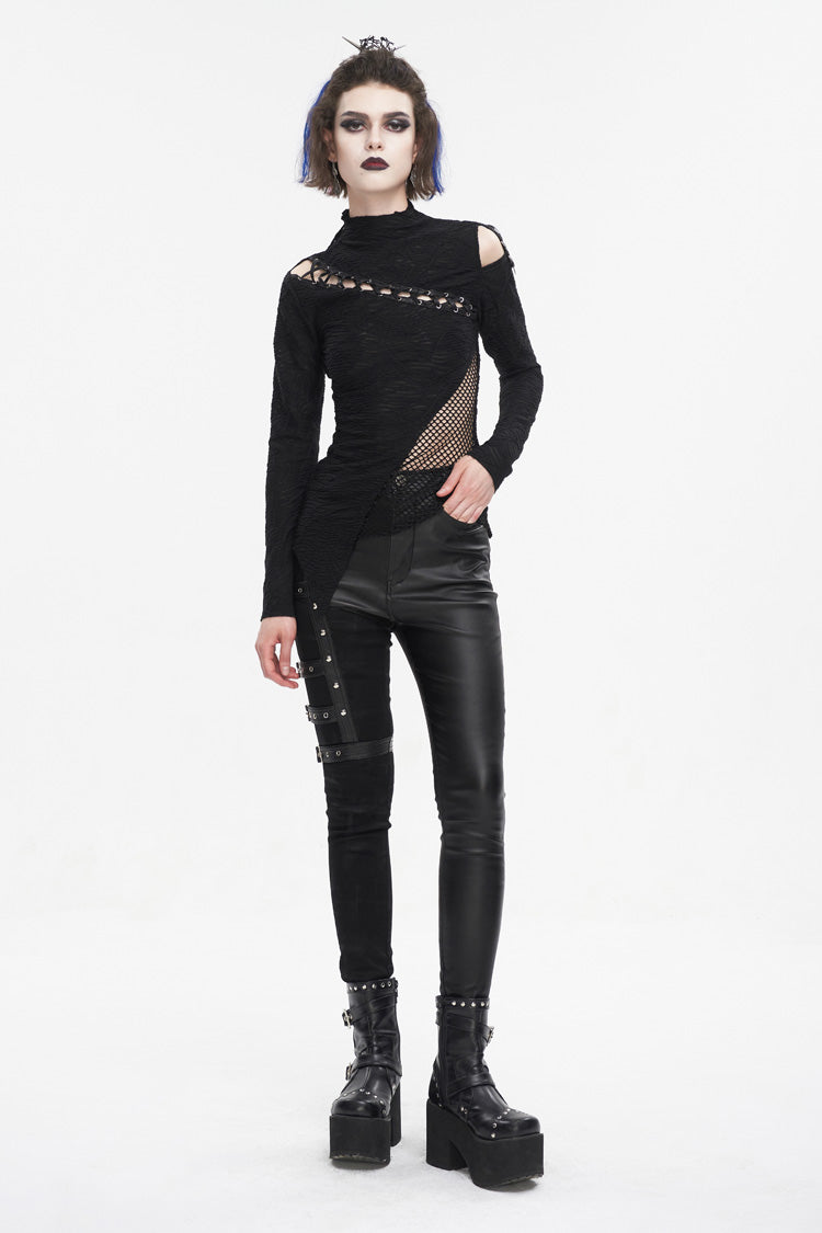 Leather Multi-Buckle Splice Punk Trousers for Women