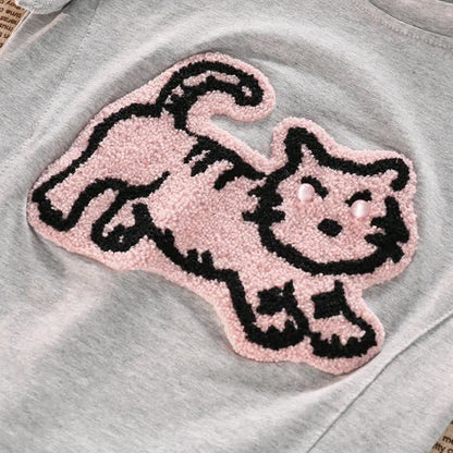 Pink Tiger Embroidery Crop Top T-Shirt Denim Shorts