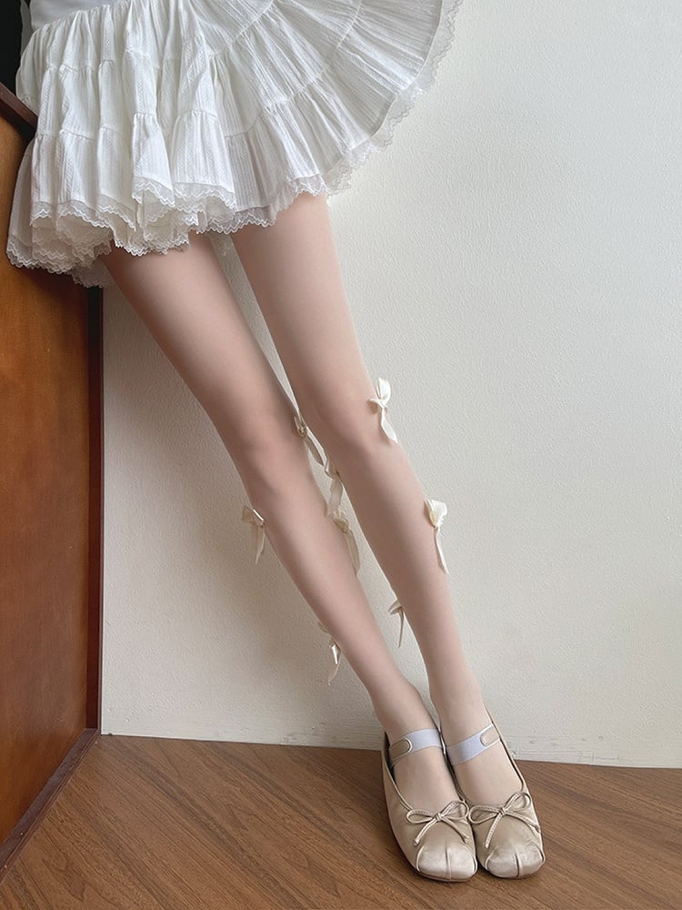 White Tights Bowknot Semi-sheer Lolita Details