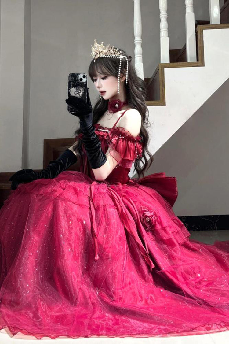 Red Off-Shoulder Sweet Elegant Princess Lolita Dress with Bow