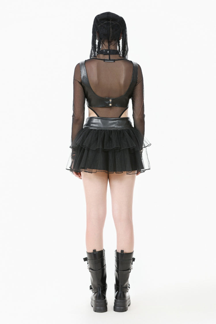Ebony Studded Faux Leather Punk Corset Crop Top with Adjustable Clasps