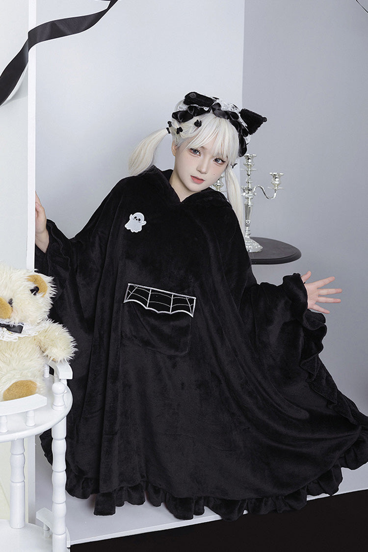 Sweet Lolita Hooded Coat Cloak with Ruffled Bat Design