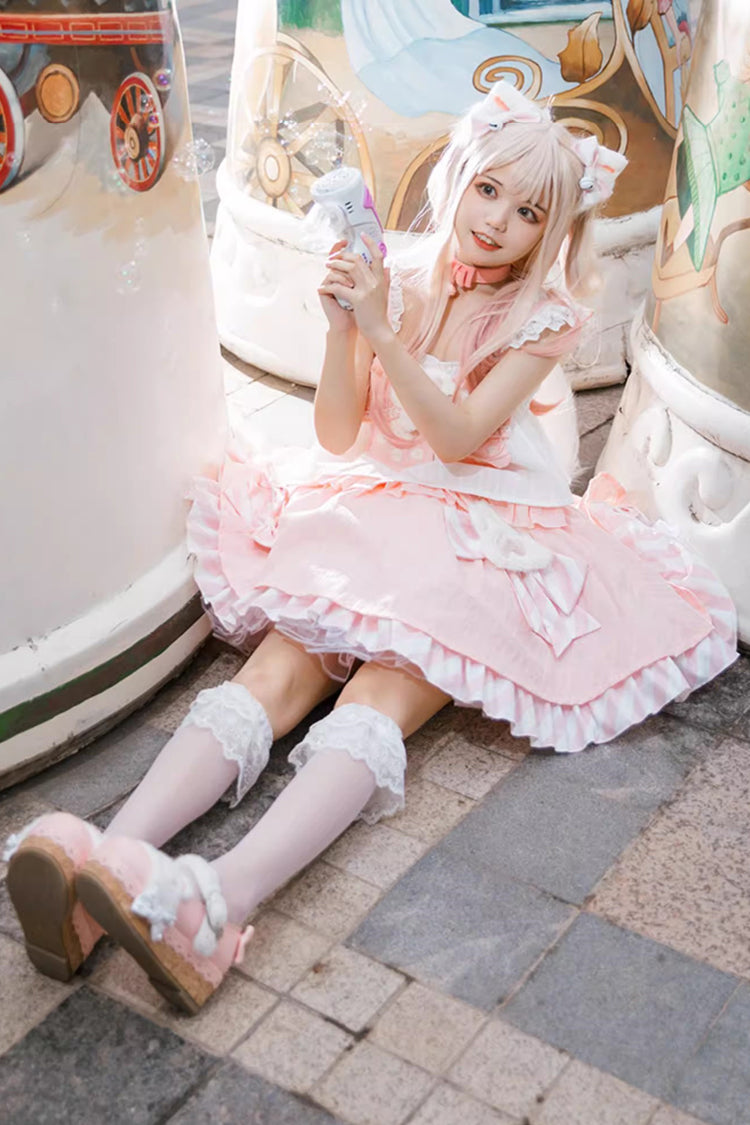 Miss Meow Print Bowknot Skirt Set