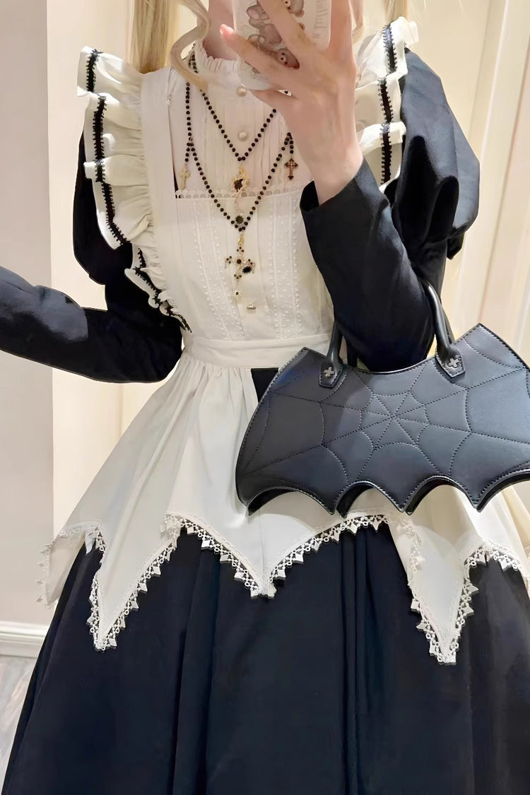 Monochrome Nun-Inspired Maid Gown with Voluminous Sleeves - Gothic Elegance