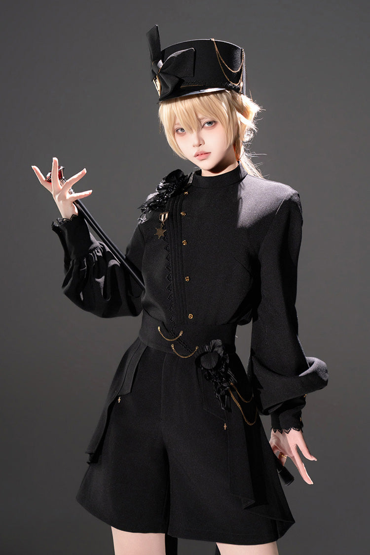 Noir Round Collar Long Sleeve Asymmetric Vintage Knight Prince Set - Will of the Rose
