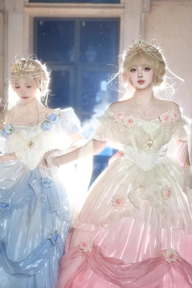 Gradient Ruffle Dress with Short Sleeves - Sweet Lolita