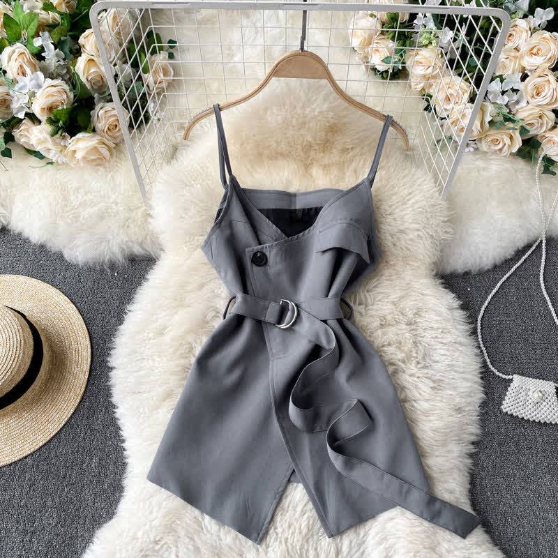 Irregular Belted Slip Dress Shirt Set