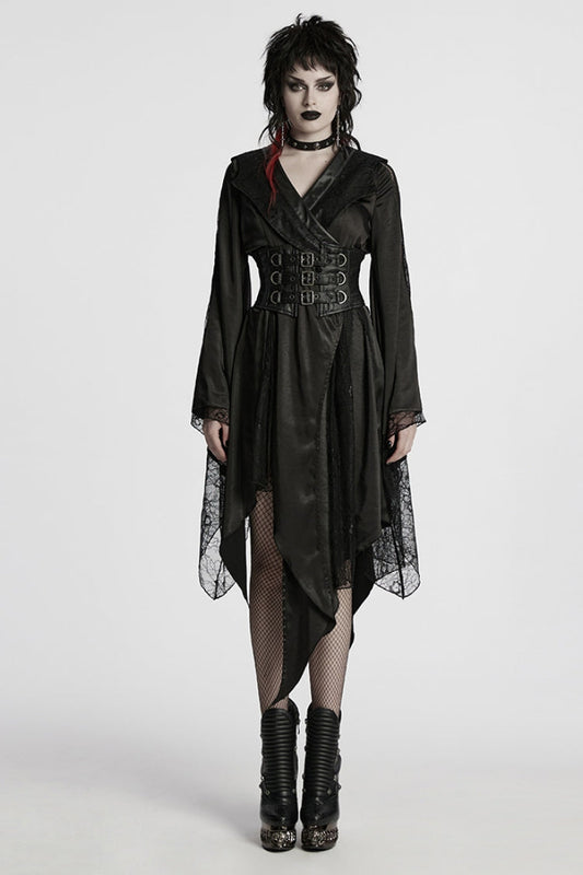 Ebony Long Sleeves Stitching Lace Asymmetrical Gothic Dress