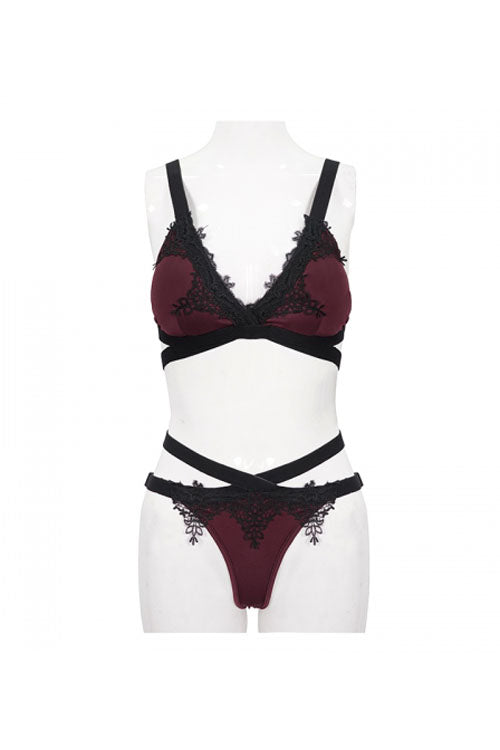Red Lace Gothic Swimsuit Set