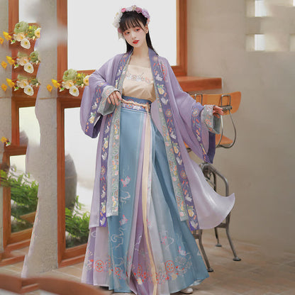 Vintage Cartoon Bunny Floral Embroidery Hanfu Set