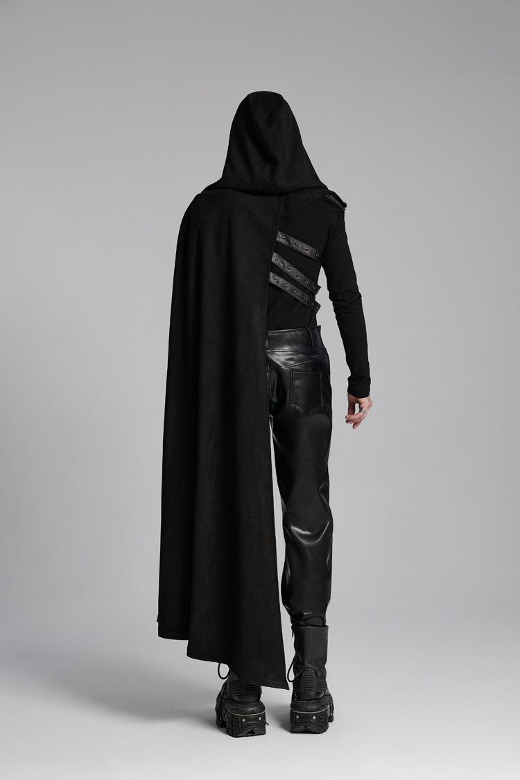 Men's Punk Cloak with Hooded Buckle-up Rivets Design