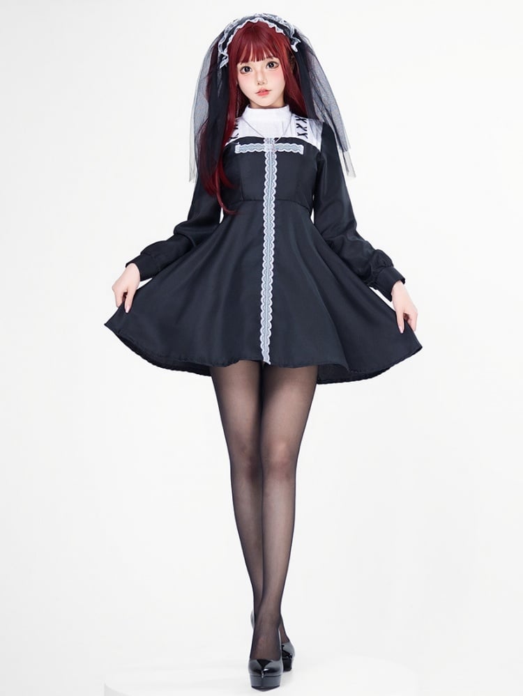 Halloween Gothic Nun Elegant Dress Costume