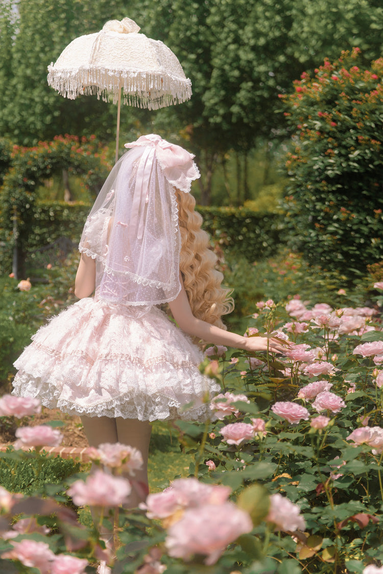 Pink [Anna’s Ball] Square Collar Ruffled Hanayome Bow Lace Sweet Princess Ballet Lolita Jsk Dress