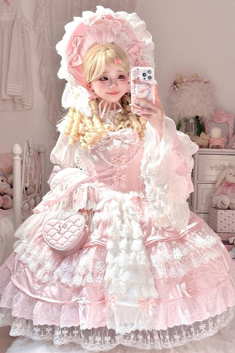 Peach Blossom JSK with Embroidery, Pearls & Cardigan