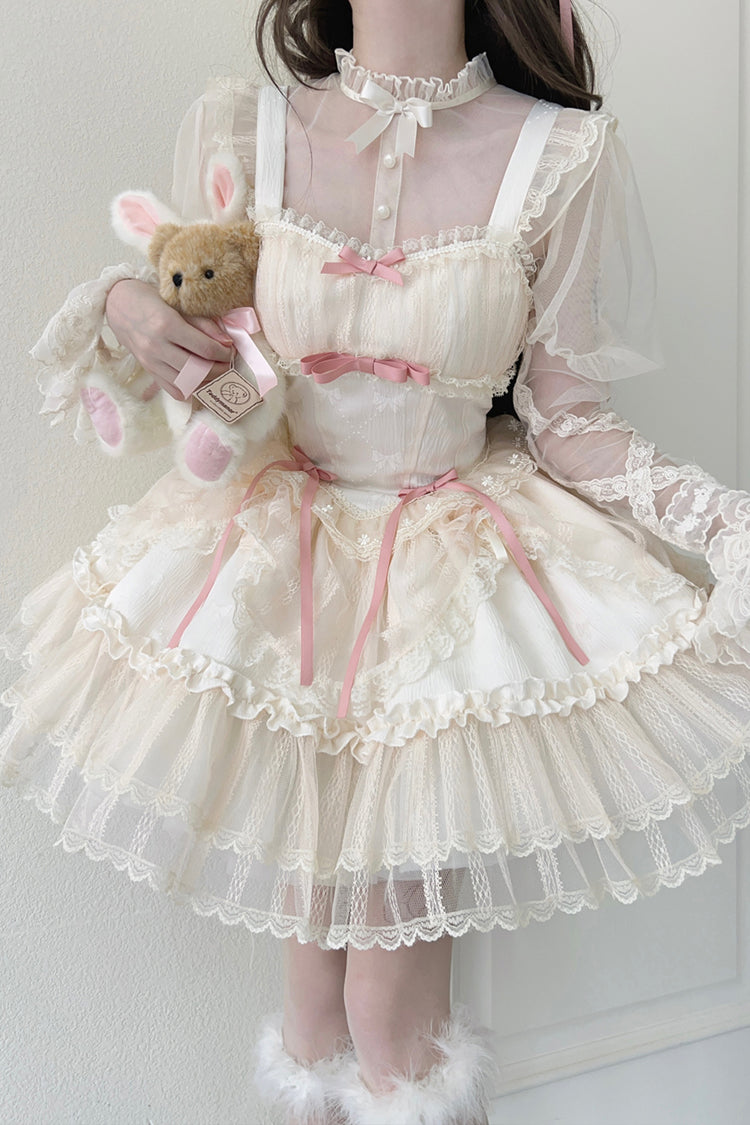 Flower Season Bow-Trim Lace Ballet Lolita Jumper Skirt in Four Colors