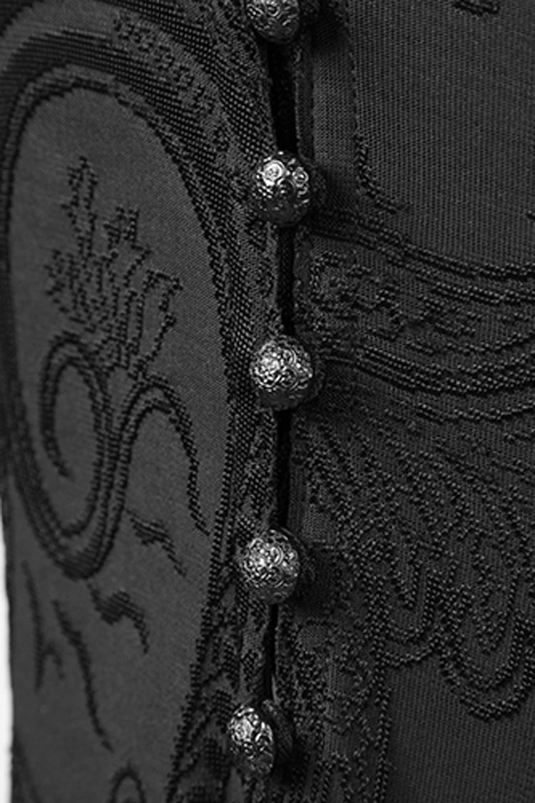 Women's Gothic Dress with Hooded Metal Buckle Long Trumpet Sleeves Embroidery