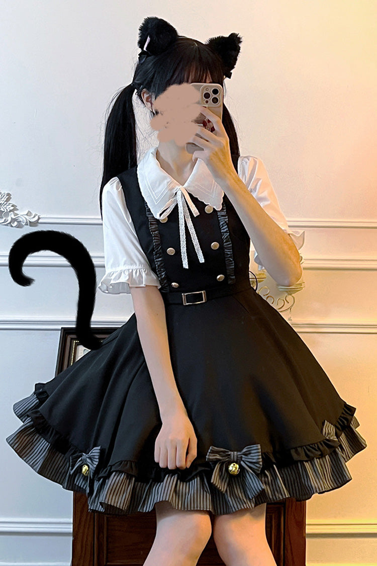 Black Ruffle Bow College Style Gothic Lolita Strap Dress
