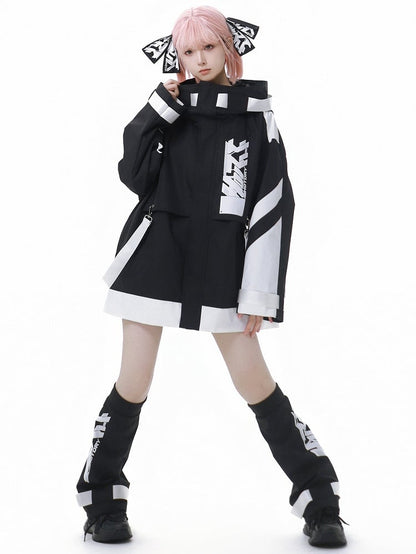 Black and White Jirai Kei Colorblock Shorts