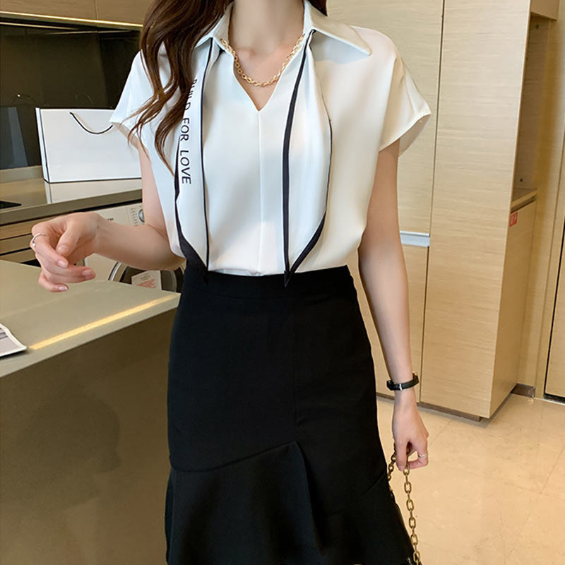 Elegant Chain Bow Tie Loose Shirt