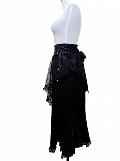 Black High Waist Lace-up Detail Mermaid Skirt