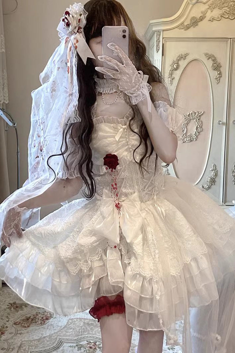 Halterneck Multi-Layered Ruffle Hanayome Bowknot Lace Gothic Lolita Jsk Dress