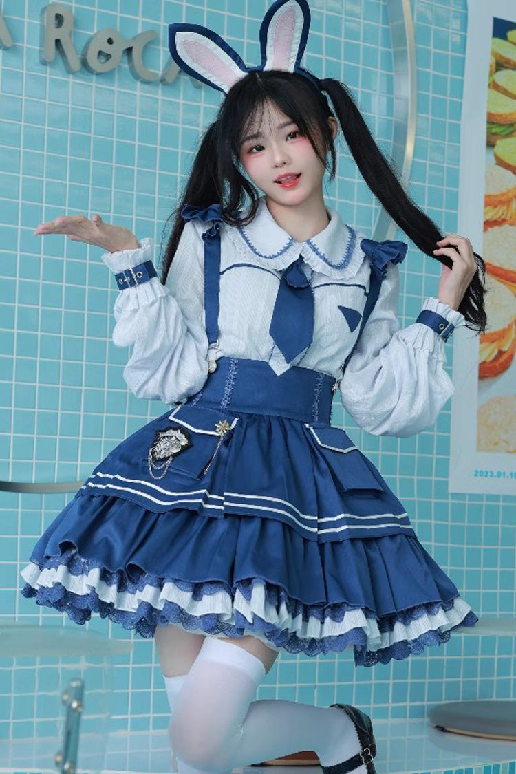 Officer Rabbit Sweet Lolita Multi-Layer Ruffle Strap Dress 4 Colors