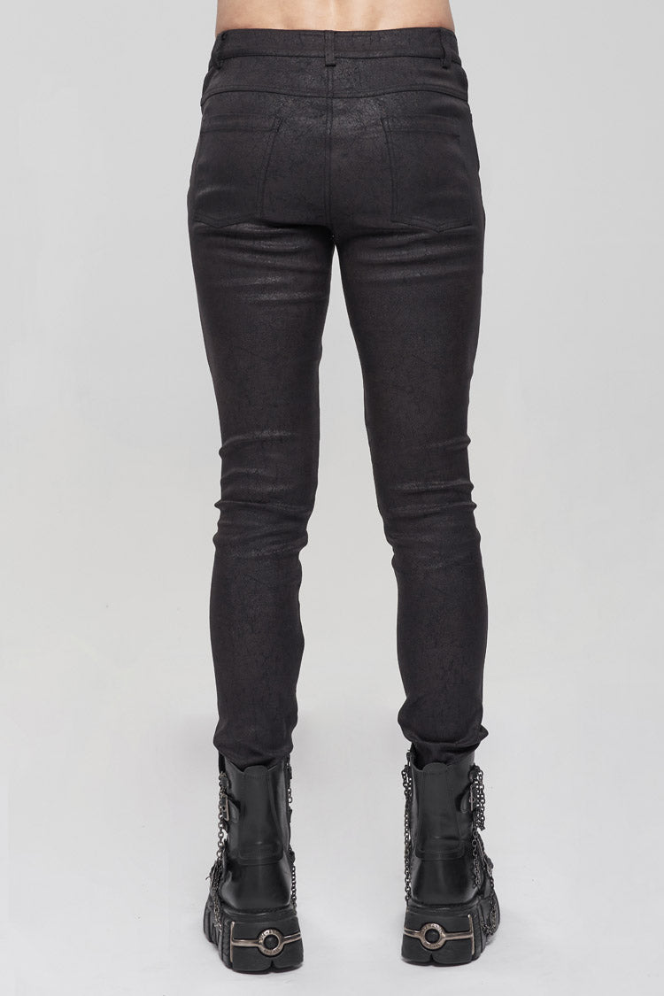 Men's Punk Slim Pants with Metal Pentagram, Crackle Finish and Basic Funds