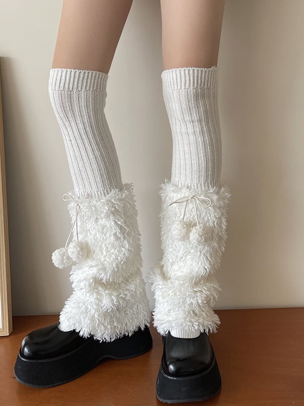 Y2K Knit Leg Warmers With Pompons