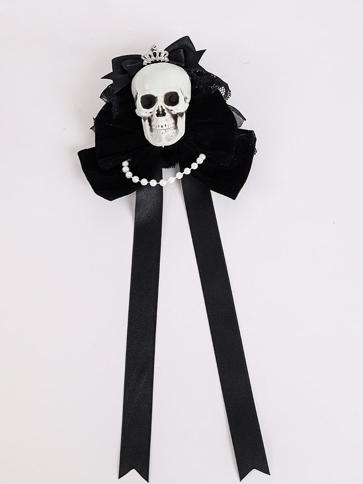 Rhinestoned Crown Black Halloween Skeleton Hairclips