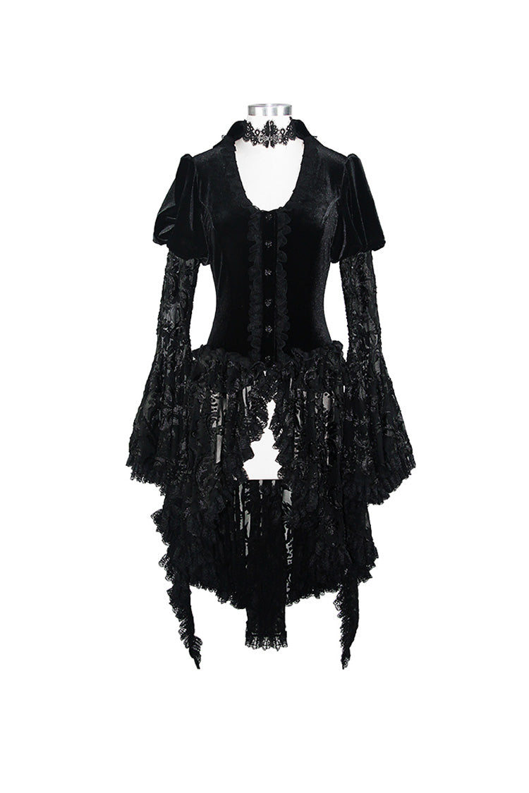 Gothic Coat with Hollow-Out Flare Sleeves and Lace Cuffs