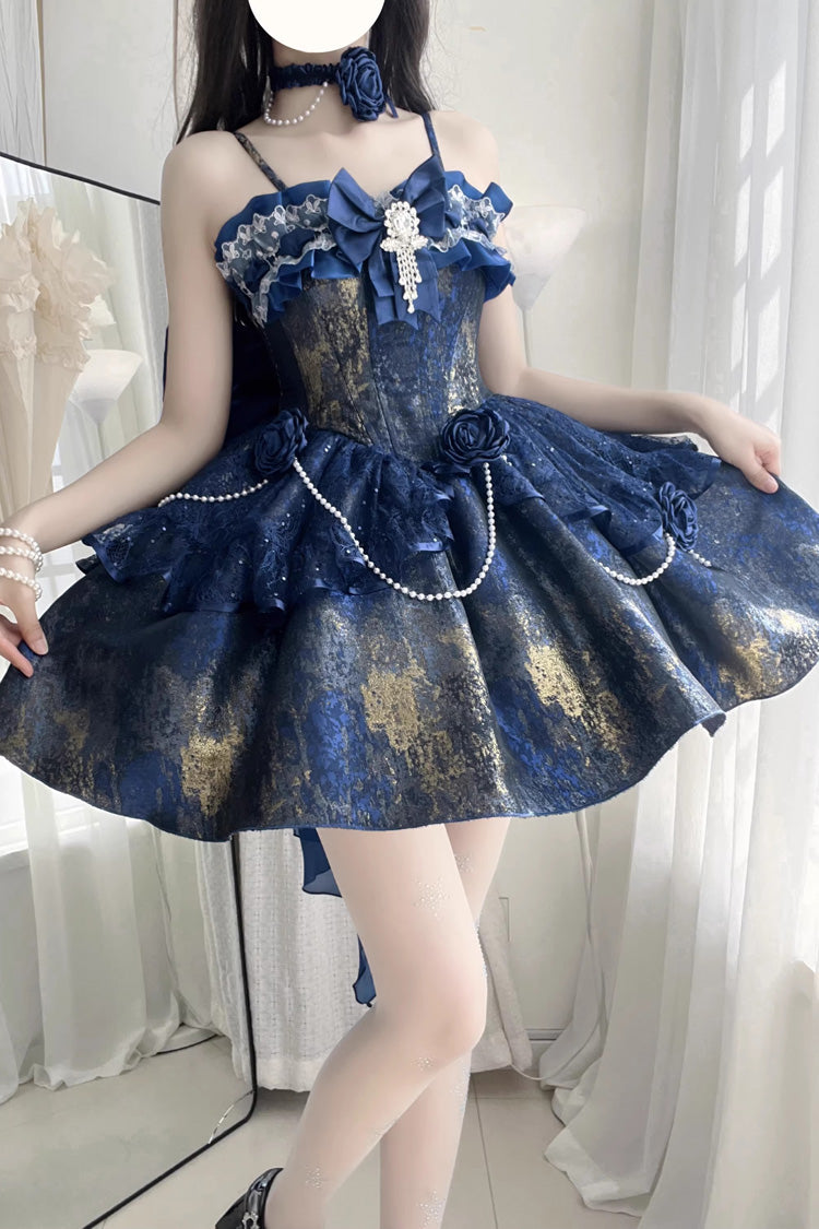 Halterneck Pearl-Adorned Ruffled Princess JSK Dress in 2 Colors - Cosmic Shimmer