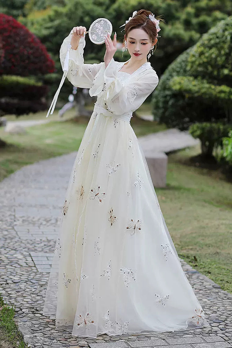 Ivory Butterfly Embroidery Stunning Hanfu Gown