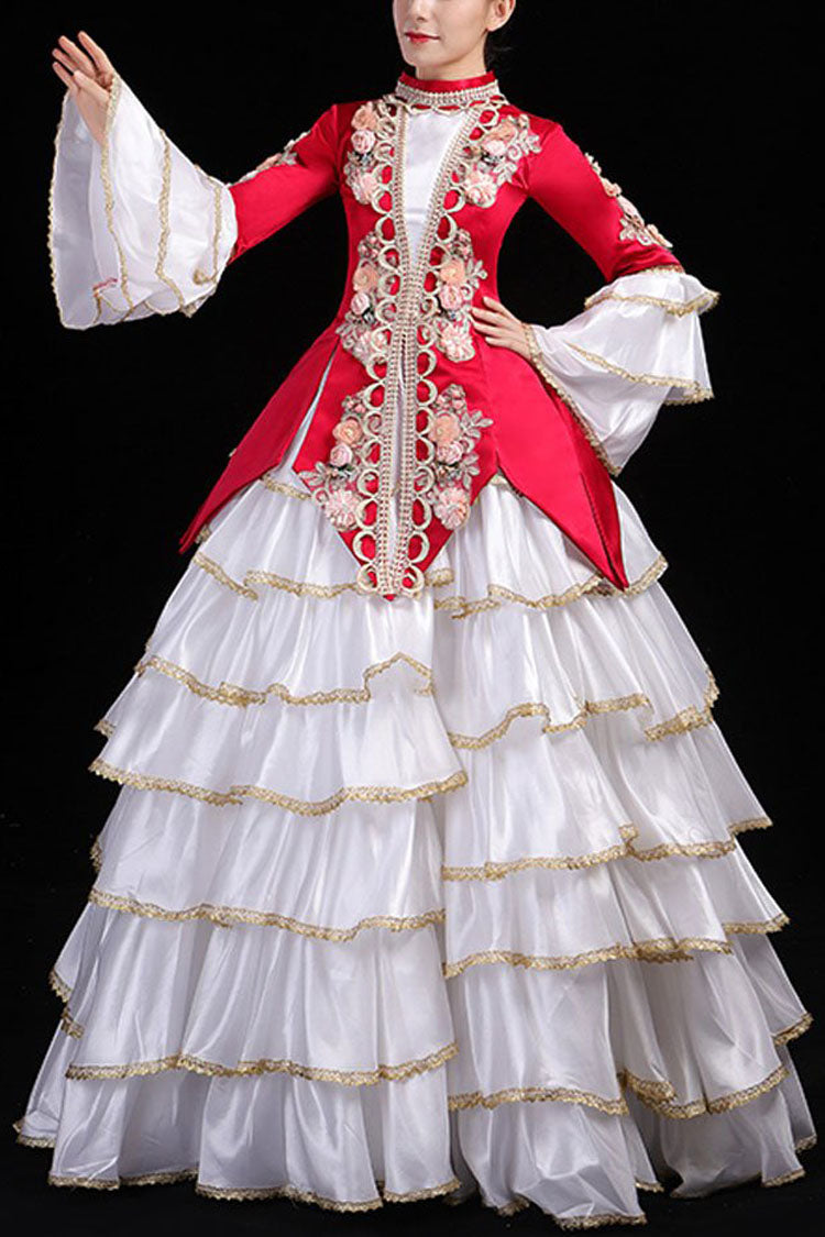 Hime Sleeve High-Waisted Floral Print Victorian Tiered Gown