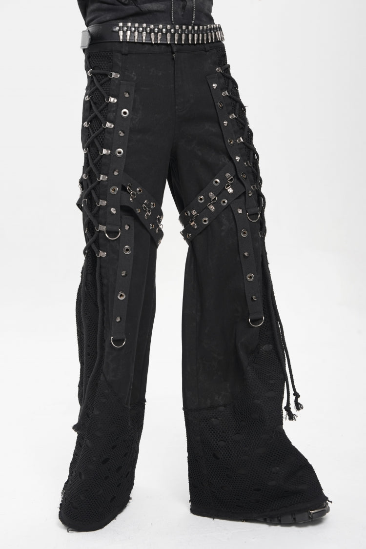 Noir Punk Baggy Pants with Mesh and Rips