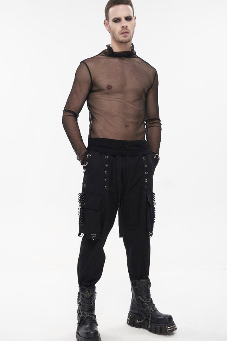 Multi-Pocket Chain-Adorned Cargo Pants for Men