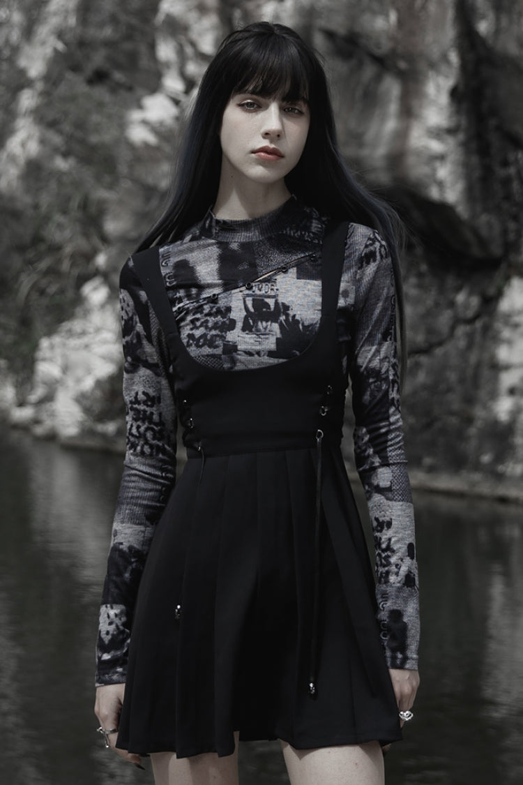 Pleated Gothic Slip Dress with High Waist for Women