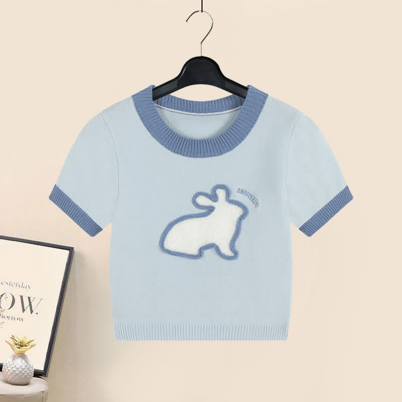 Blue Rabbit Pattern Knit T-Shirt Cargo Pants