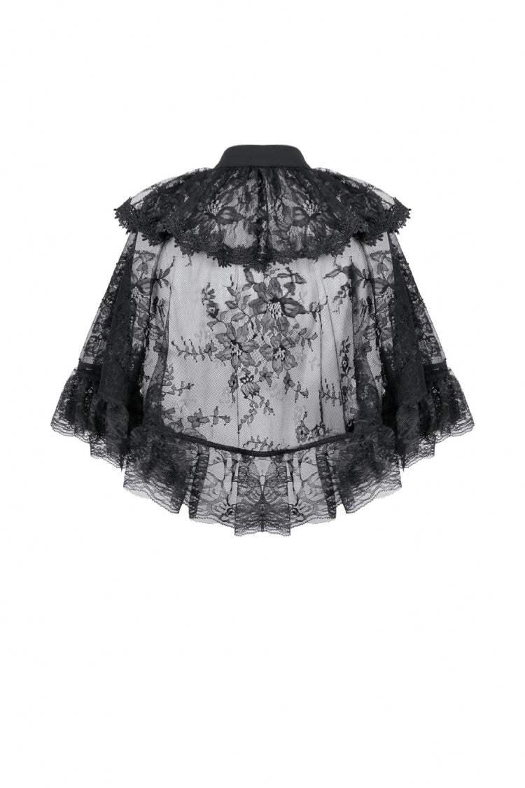 Gothic Cape for Her with Double-Breasted Floral Lace Design