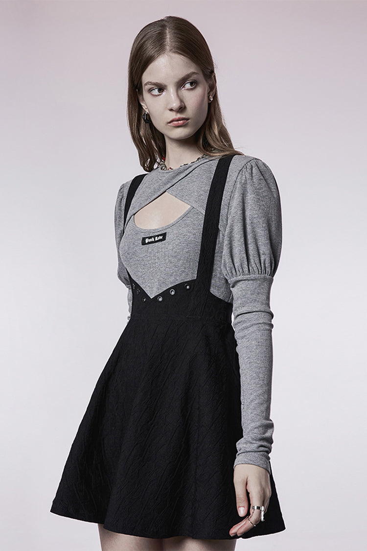 Gothic Future Metal Buttonhole Cat Ear Swing Hem Waist Skirt