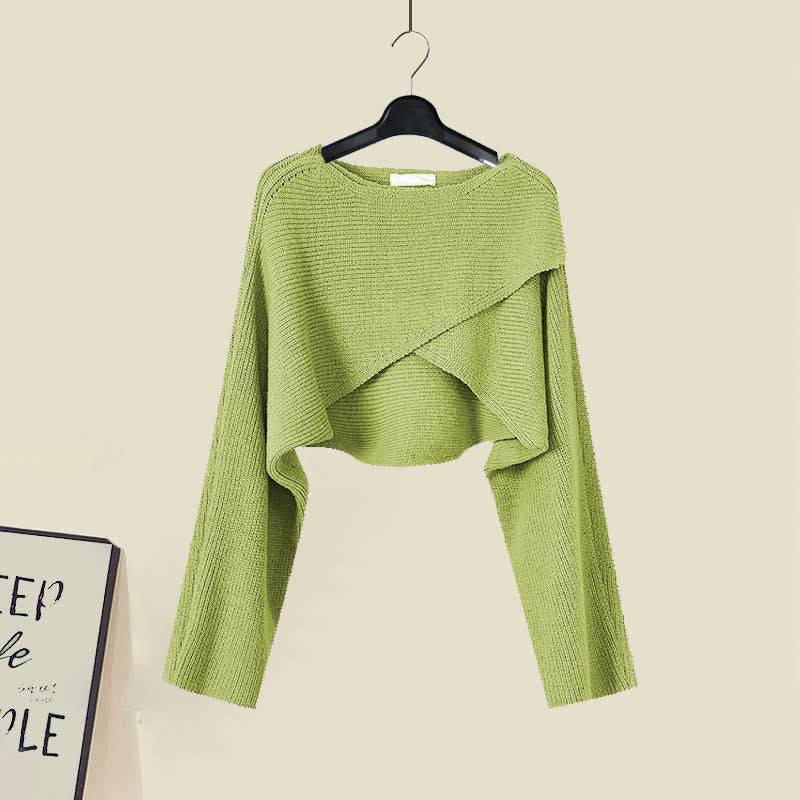 Green Cross Knit Crop Sweater A-line Slip Dress