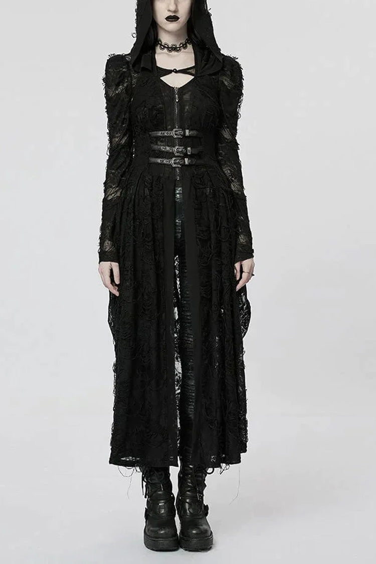 Ripped Knit Hooded Gothic Coat for Women