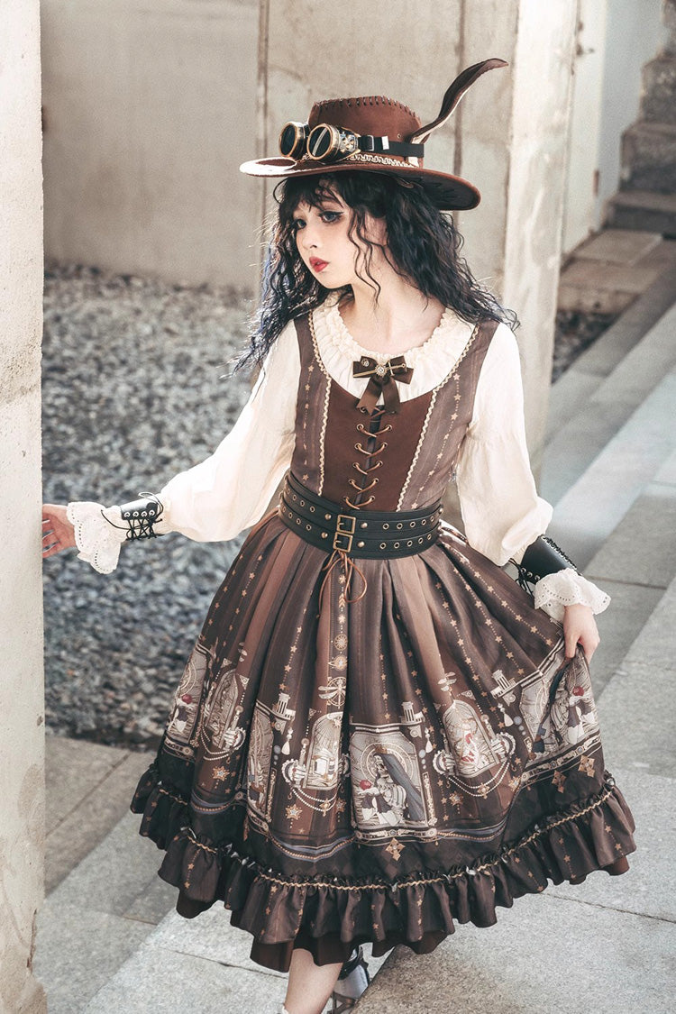 Demon Print Lantern Sleeve Dress with Ruffles - Elegant