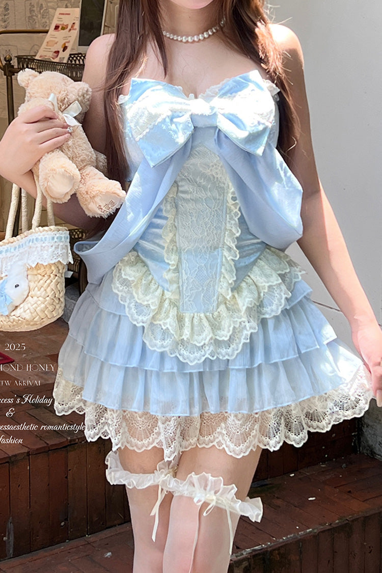 Blue Sleeveless Double-Layered Lace Sweet Lolita Skirt Set