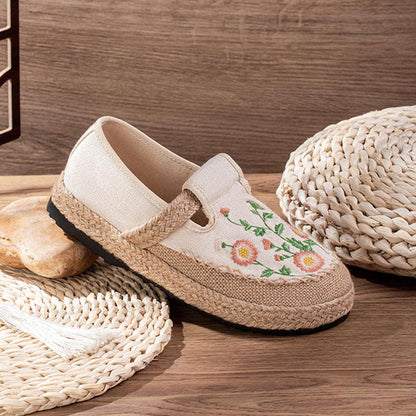 Vintage Embroidery Floral Canvas Flats Shoes