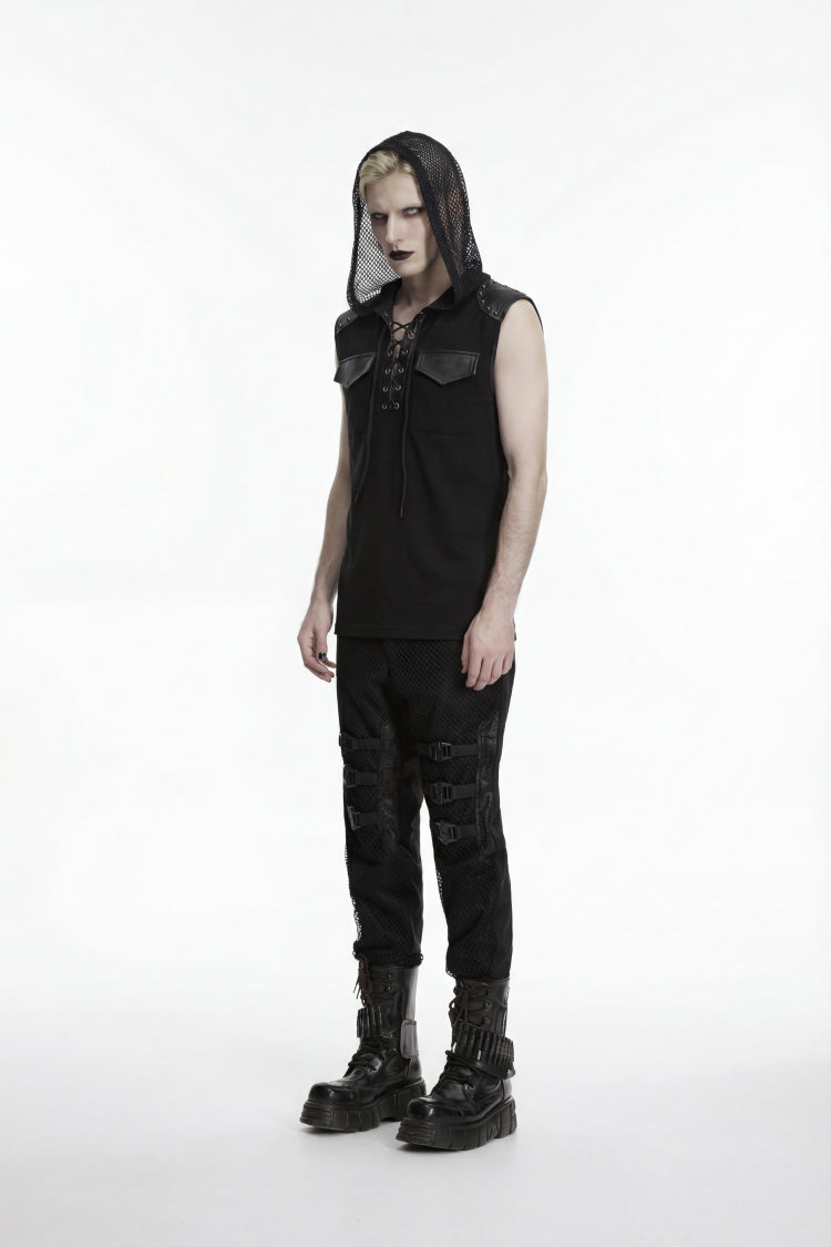 Noir Punk Vest with Hood and Metal Studs