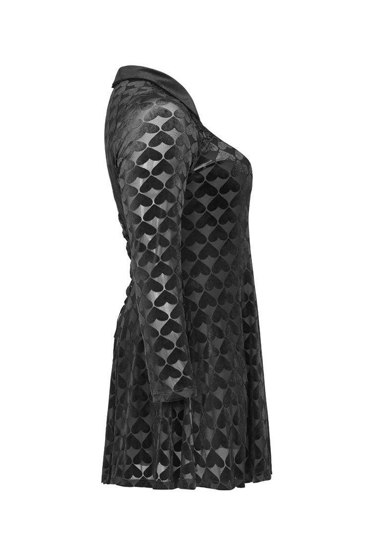 Plus Size Gothic Dress for Women in Black with Hollow-Out Decals, Long Sleeves & Velvet Print