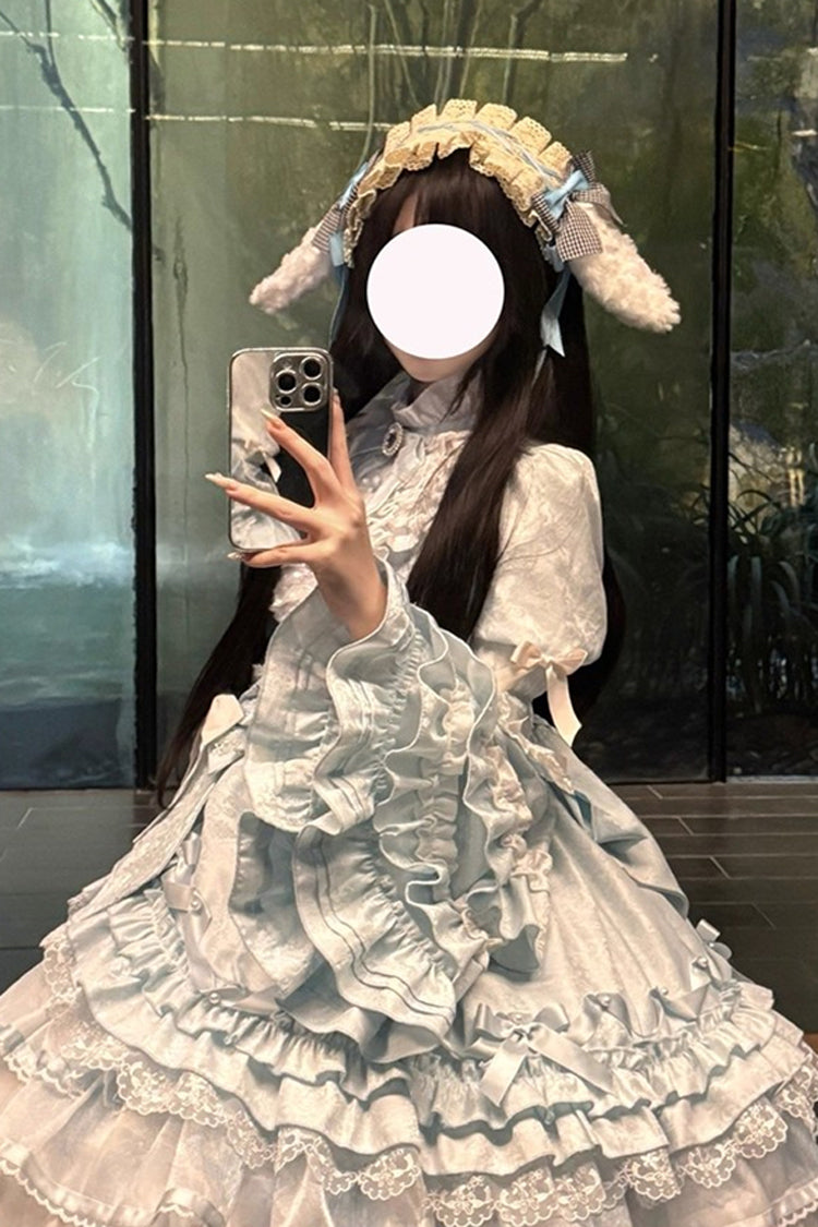 Soloist Doll Long Hime Sleeve Layered Print Ruffle Asymmetric Sweet Lolita Dress