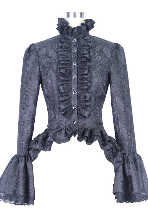 Vintage Gothic Blouse with Ruffled Trumpet Sleeves