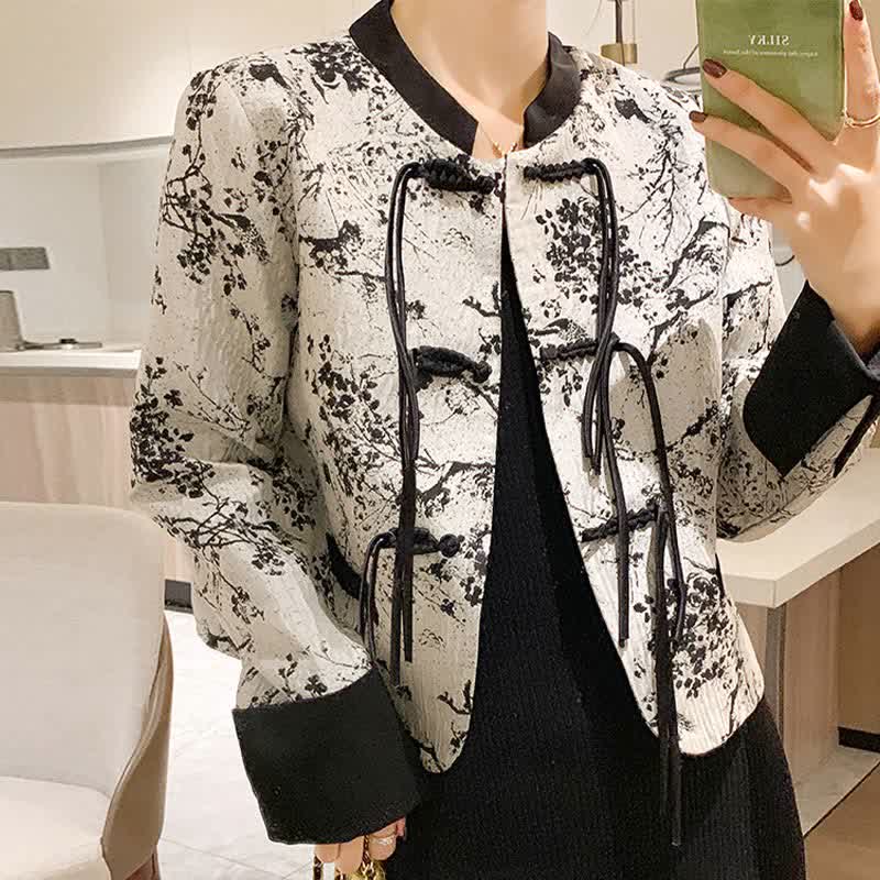 Vintage Floral Print Buckle Long Sleeve Shirt Vest