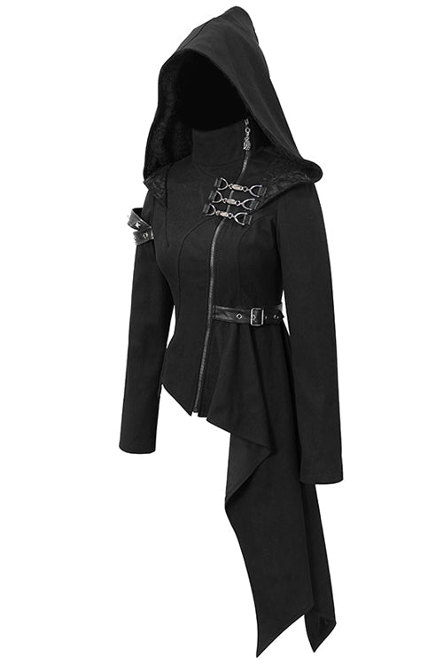 Women's Punk Jacket with Hooded Asymmetrical Zipper Design